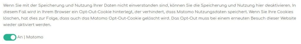 Matomo-Opt-out-Einstellungen mit Cookie-Hinweis
