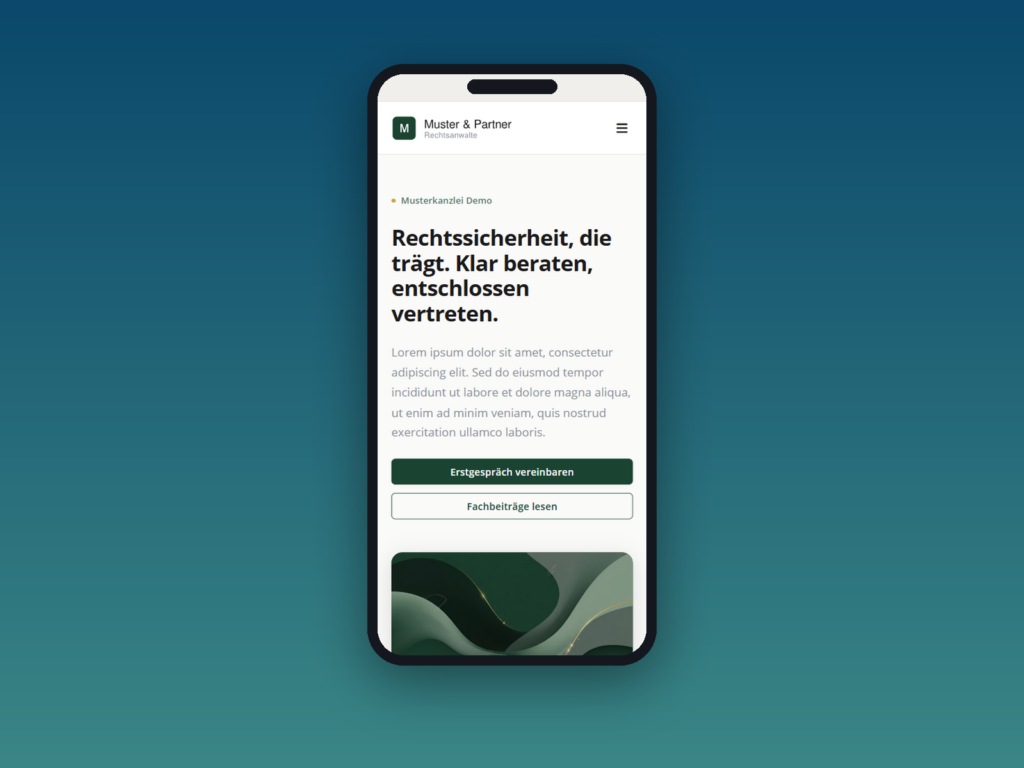Kanzleimarketing-Portal Website (Smartphone-Mockup)