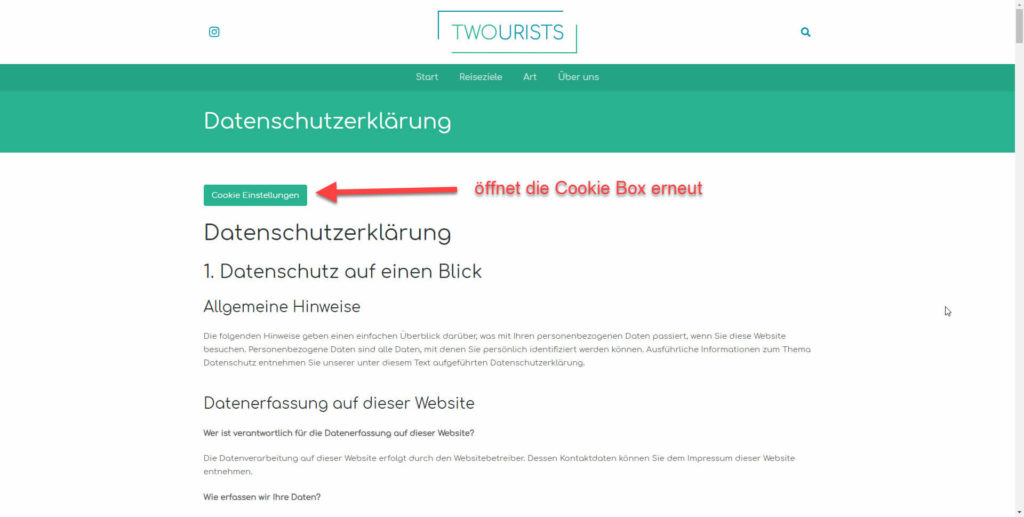 Cookie Box per Button erneut aufrufen